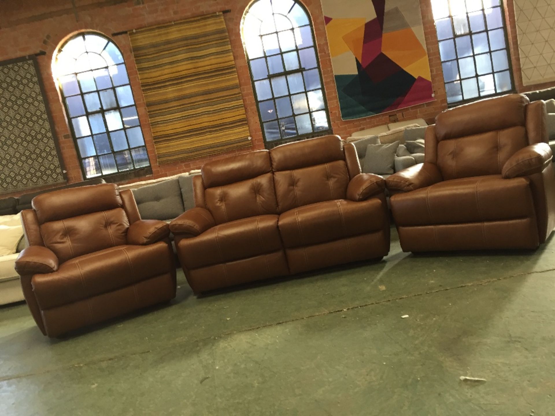 TAN LEATHER WITH WHITE STITCHING 2 SEATER SOFA AN