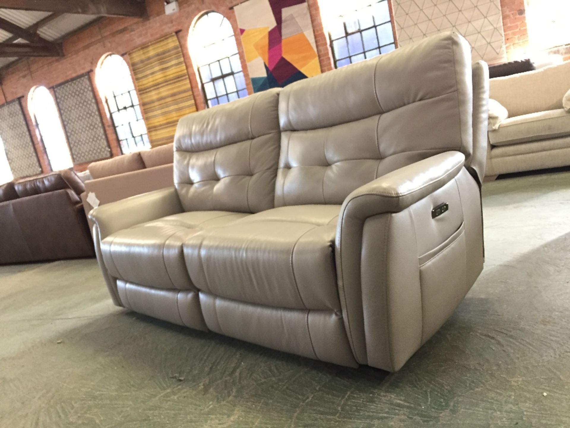 GREY LEATHER ELECTRIC RECLINING 3 SEATER SOFA WITH