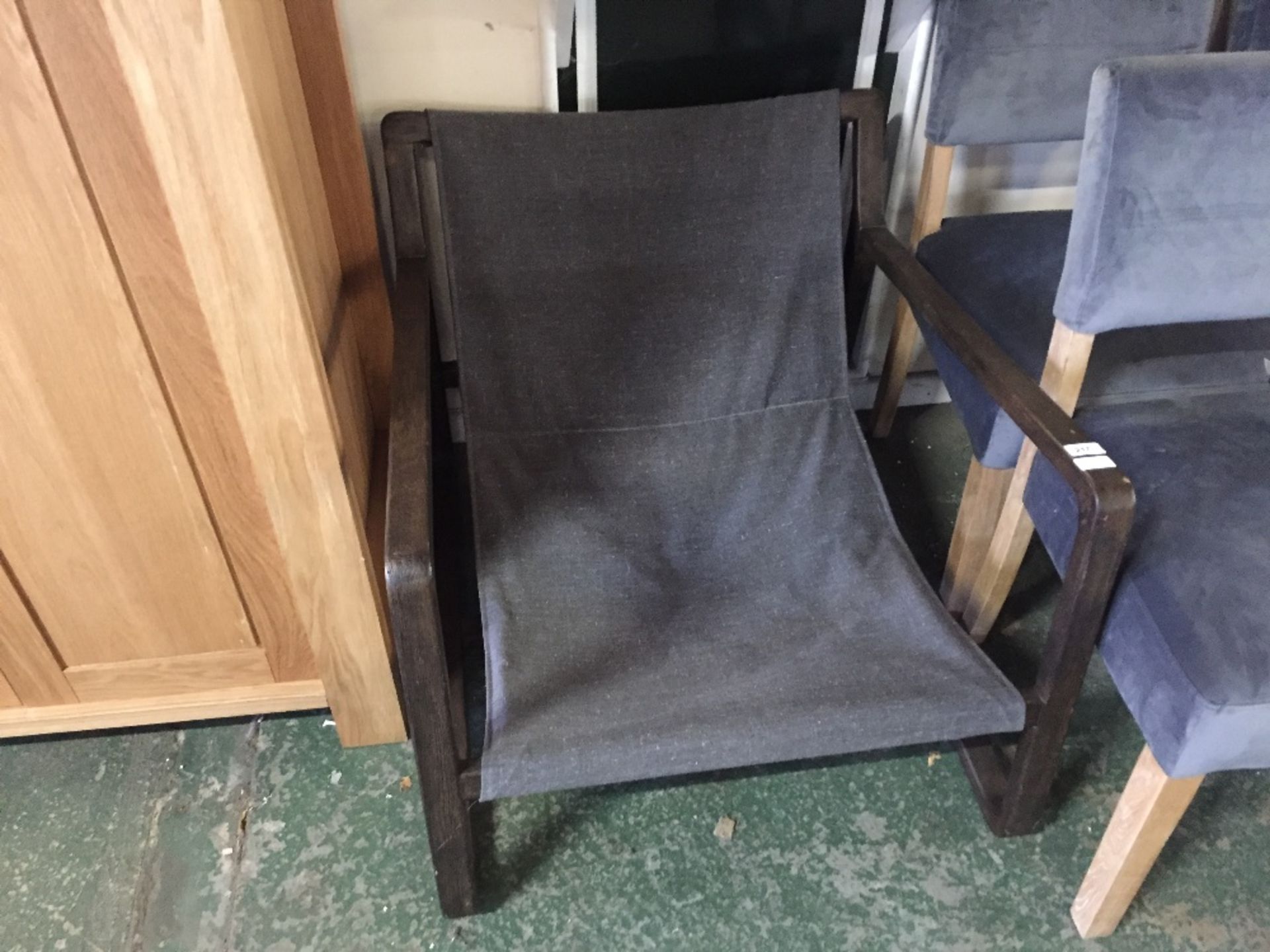 GREY AND WOOD CHAIR