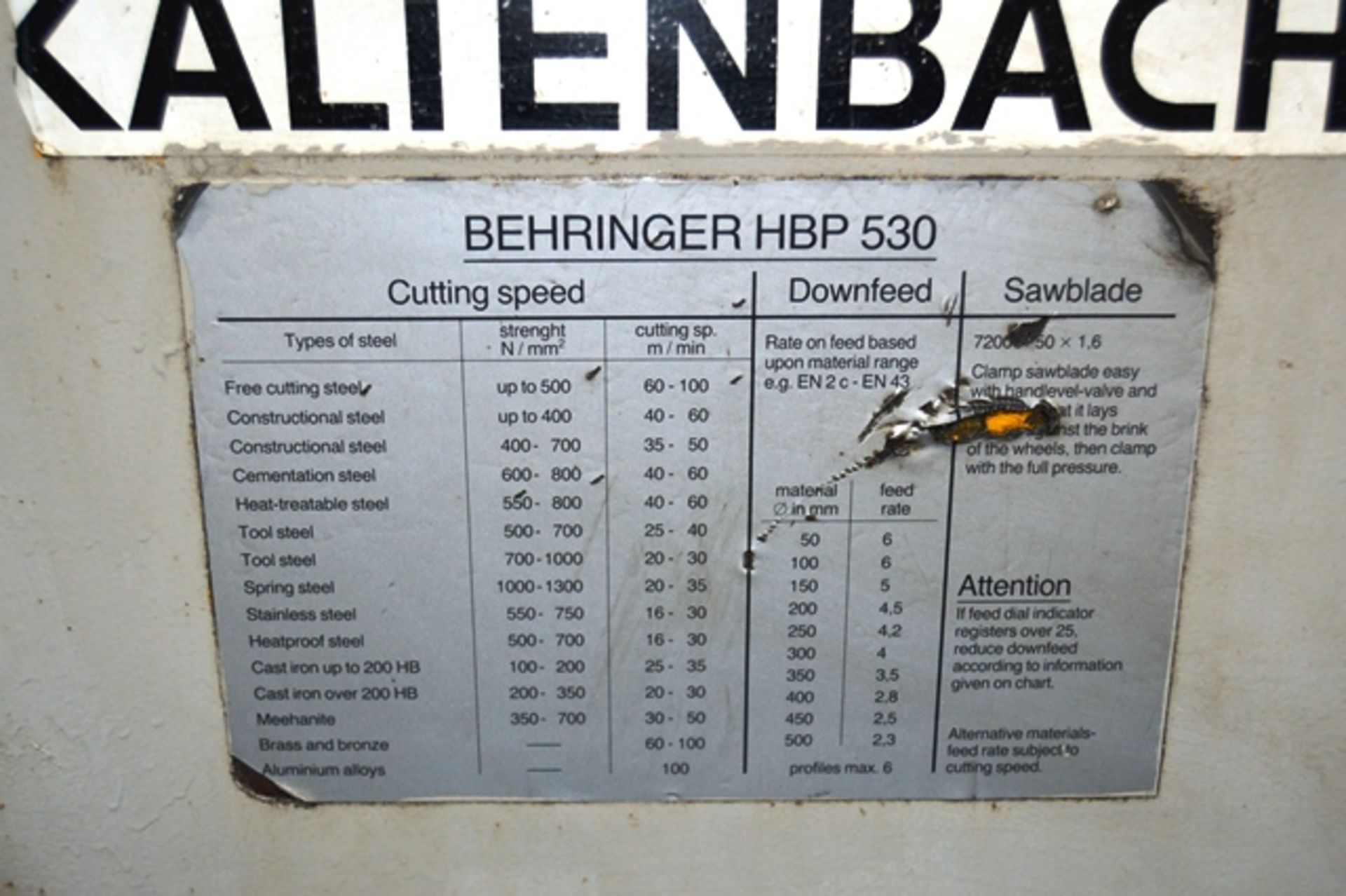 Behringer Horizontal Bandsaw Type/Model HBP 530A (1989) - Bild 3 aus 13