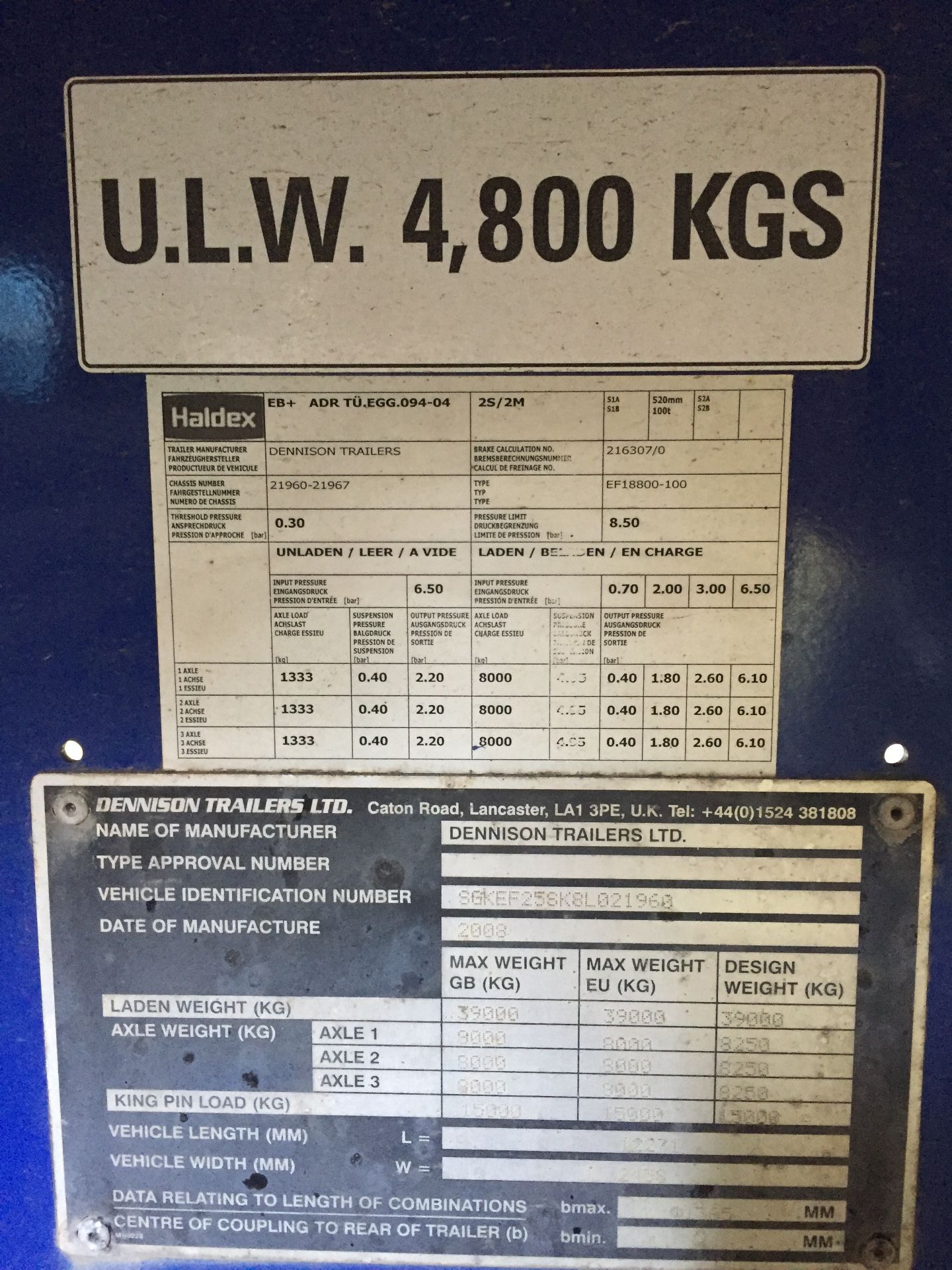 40Ft Dennison Artic Lorry Trailer - Year Of Manufacture 2008, Test Certificate Expired Early 2018 - Bild 12 aus 20