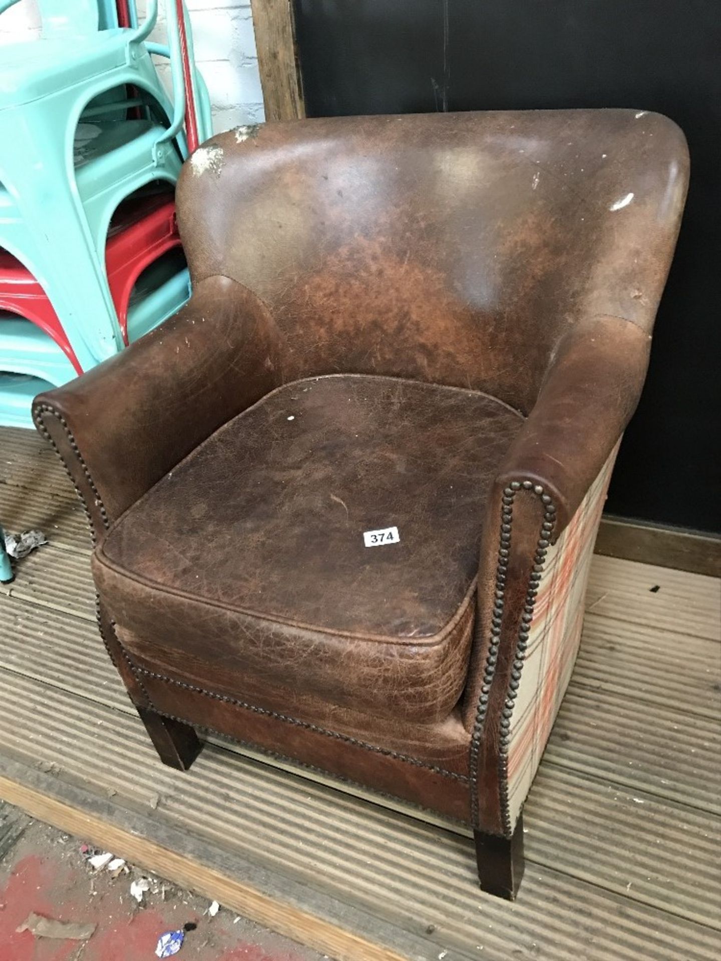 Vintage leather arm chair, great looking rustic piece