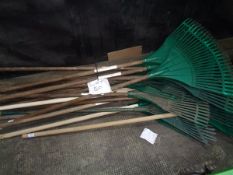 Quantity of plastic lawn rakes