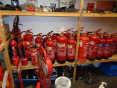 Quantity of various fire extinguishers and stands as lotted