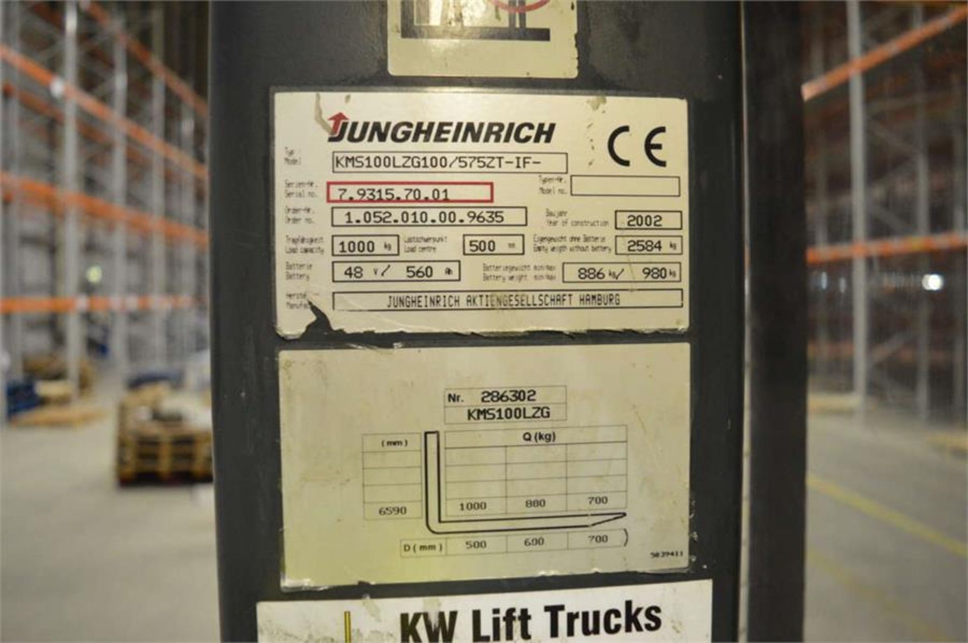 Jungheinrich, Type: EKS310 KMS 100L ZG100, 1000kg eletric high level order picker, Serial No. 7. - Image 5 of 5