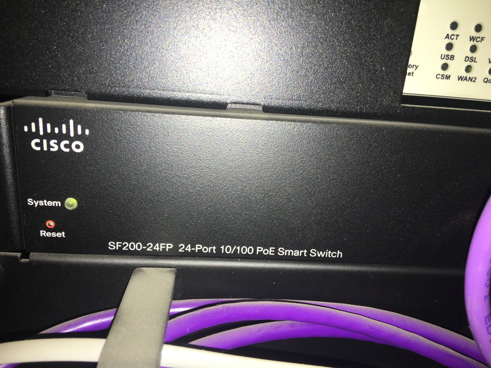 Cisco SF200-24FP rack mounted 24 Port 10 / 100 POE smart switch with Cat 5e rack mounted 24 port - Image 3 of 4