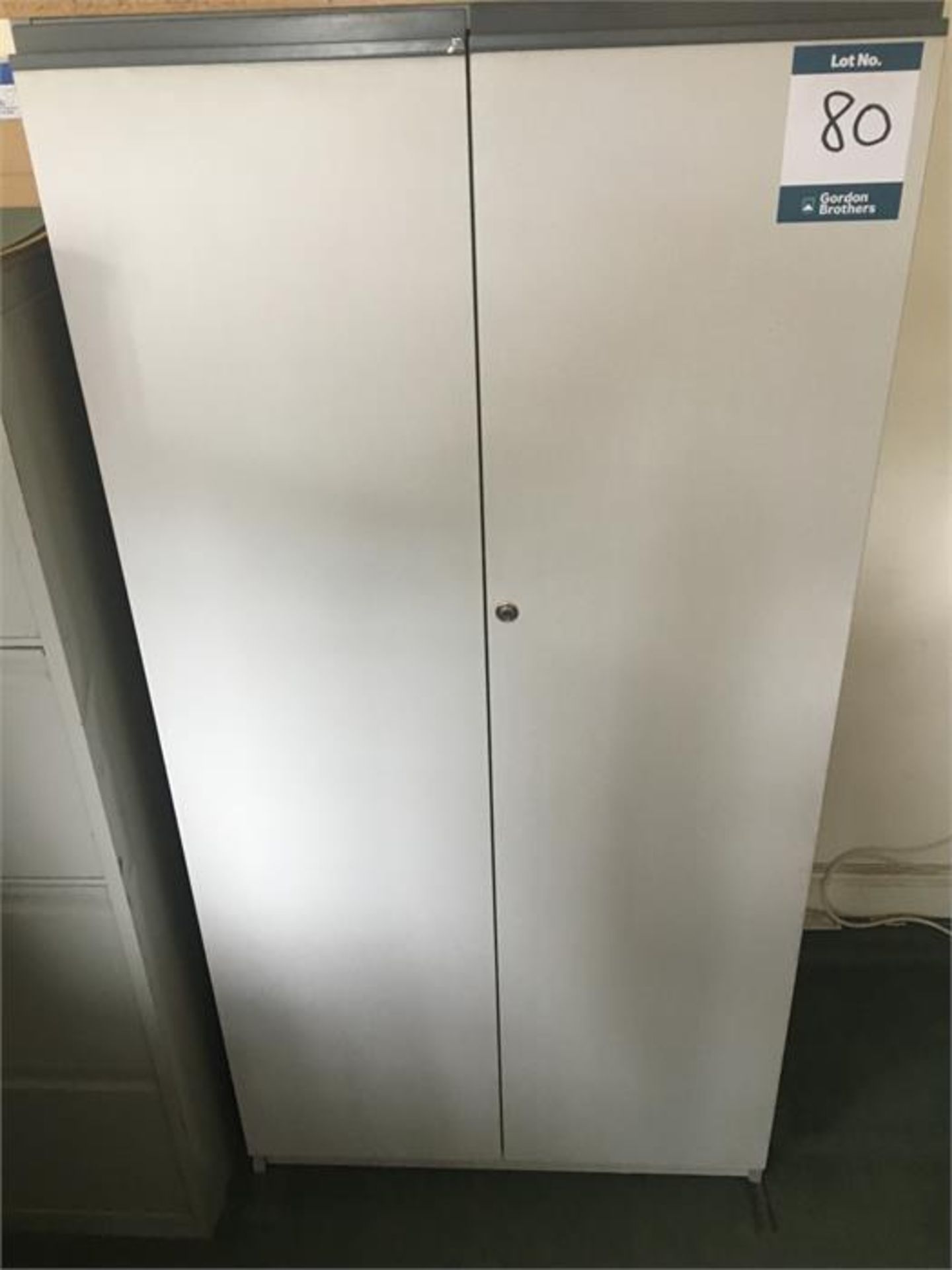 Grey melamine 2 door cupboard, approx. 750mm x 520mm x 1530mm (No key - contents not included)