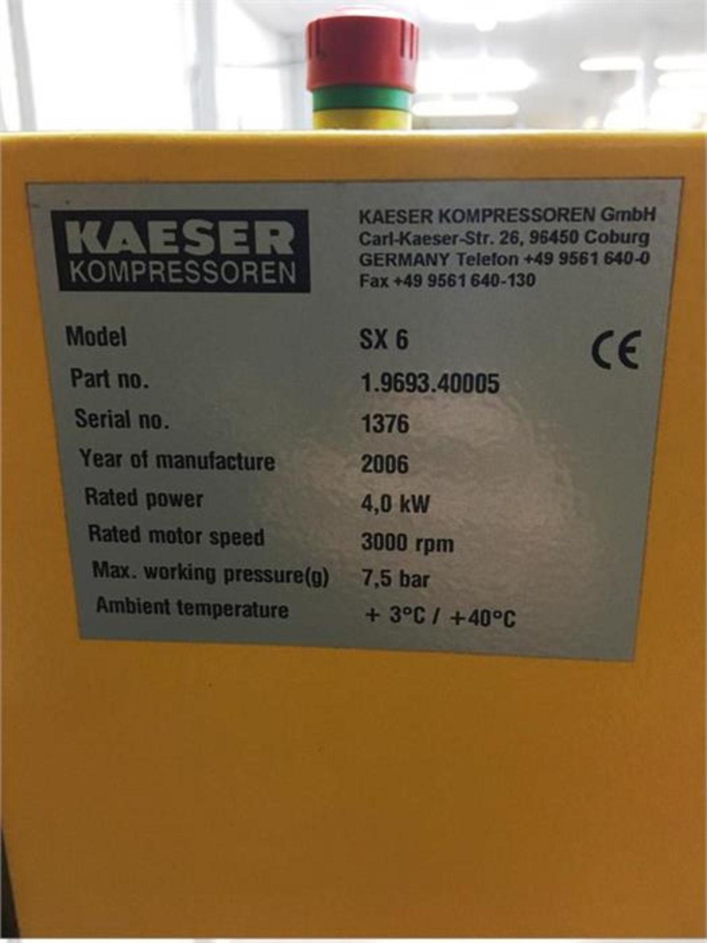 Kaeser SX6 rotary screw air compressor complete with TAH6 dryer, Serial Number: 1376, Year: 2006, - Image 5 of 5