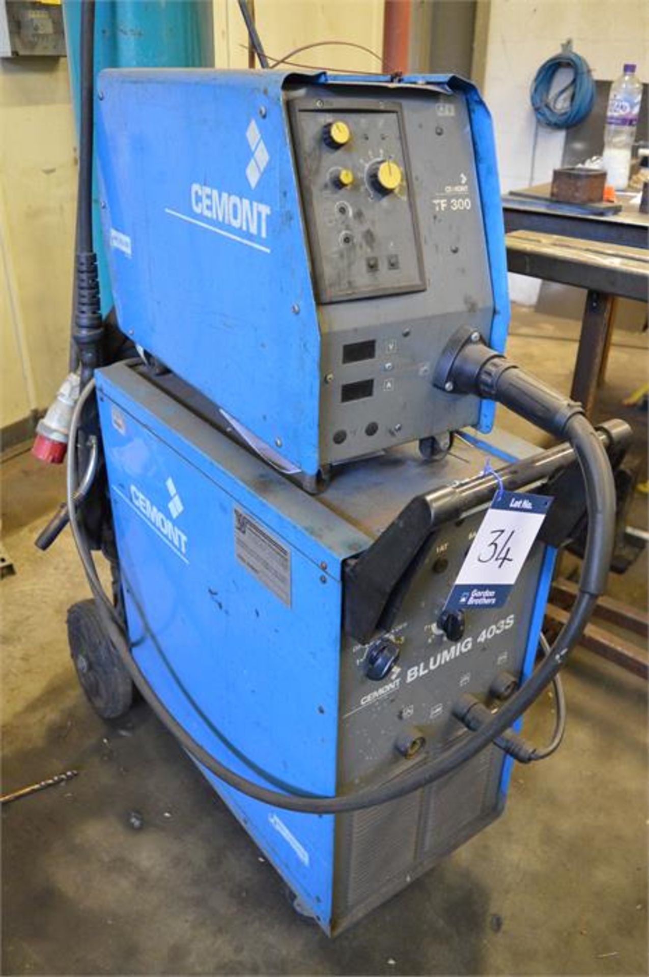 Cemont, Blumig 403S mig welder, Serial No. 4415843 with Cemont, TF300 wire feed unit, 4367902