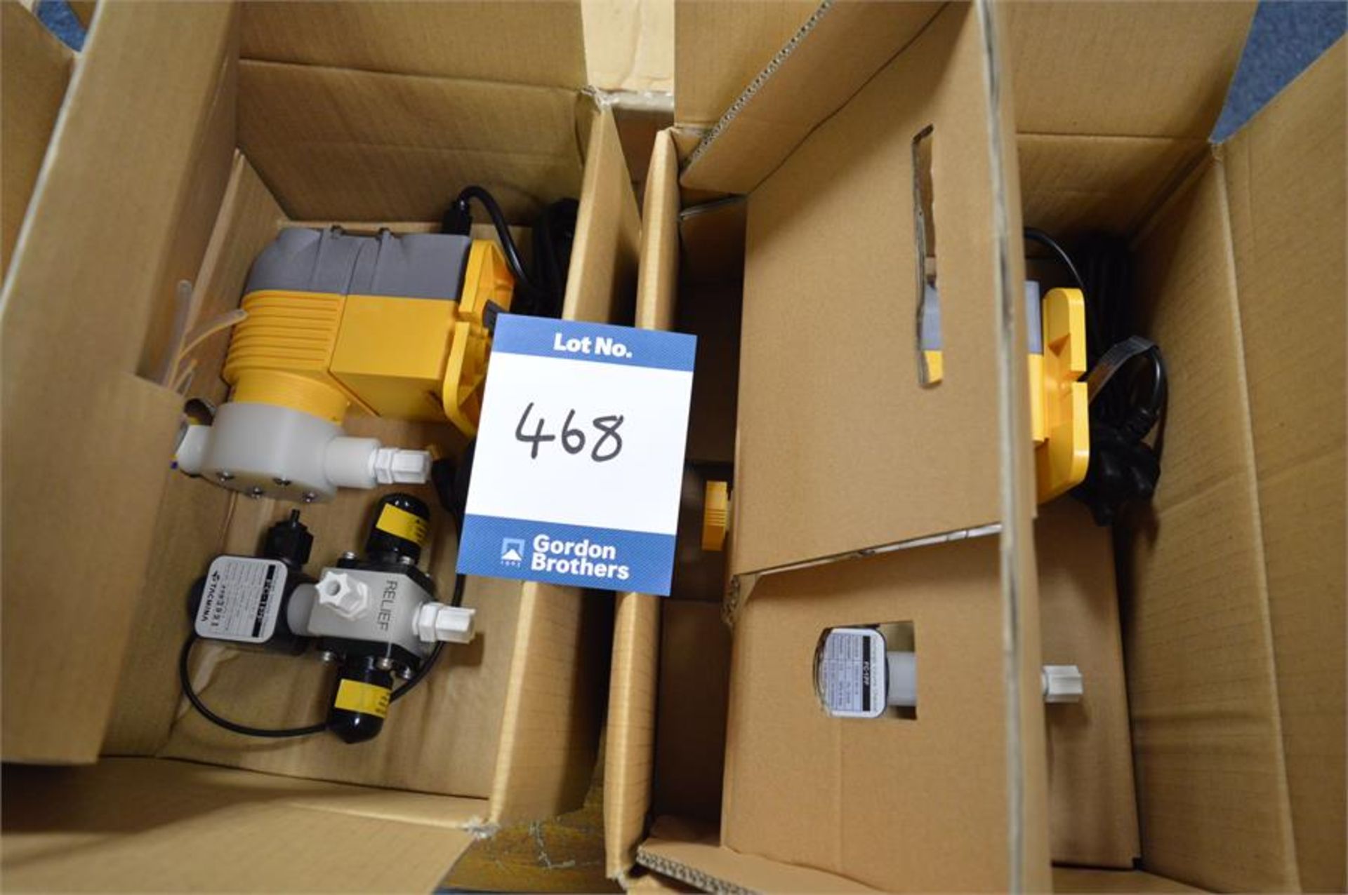 2 x Tacmina, PZiA-12-FFC-PF-6X8-V-S-UKP, solenoid-driven metering pumps (boxed/opened)