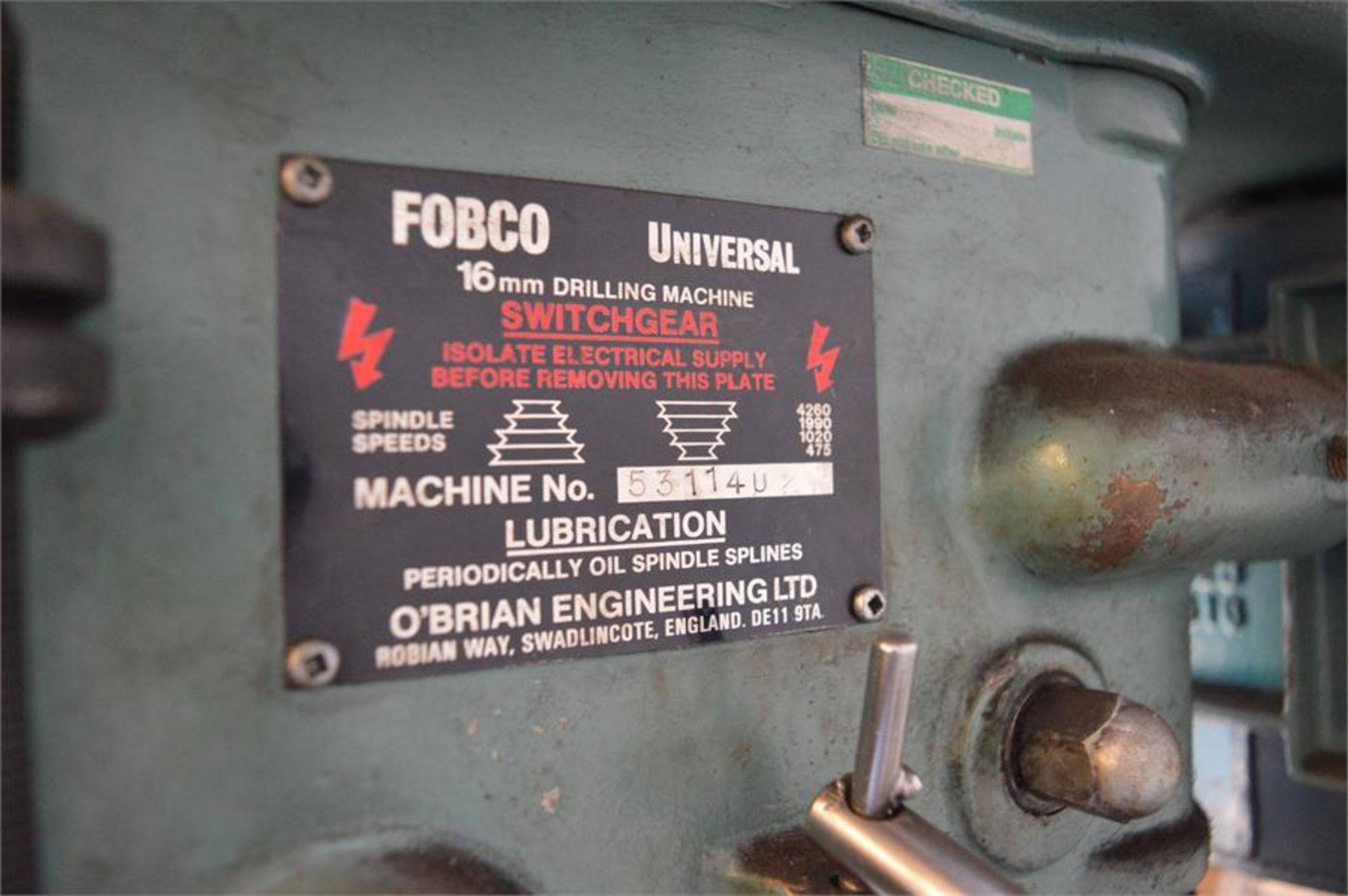 Fobco, Universal MT, 16mm pedestal drill, Machine No. 5311402 - Bild 2 aus 2