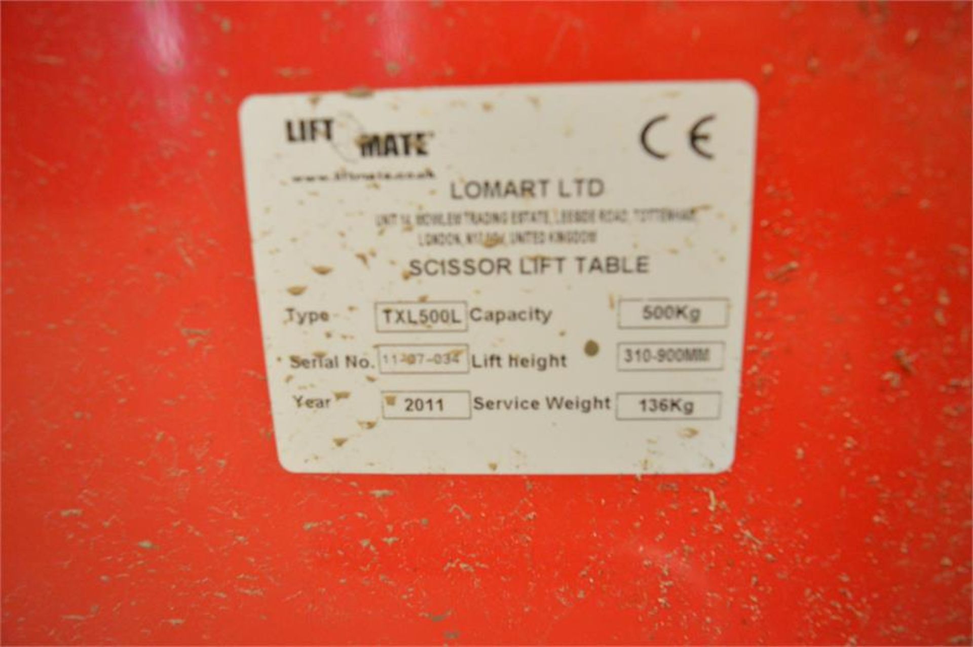 Lift Mate, TXL500L, 500kg mobile scissor lift table, Serial No. 11-07-034 (2011), lift height 310- - Image 2 of 2