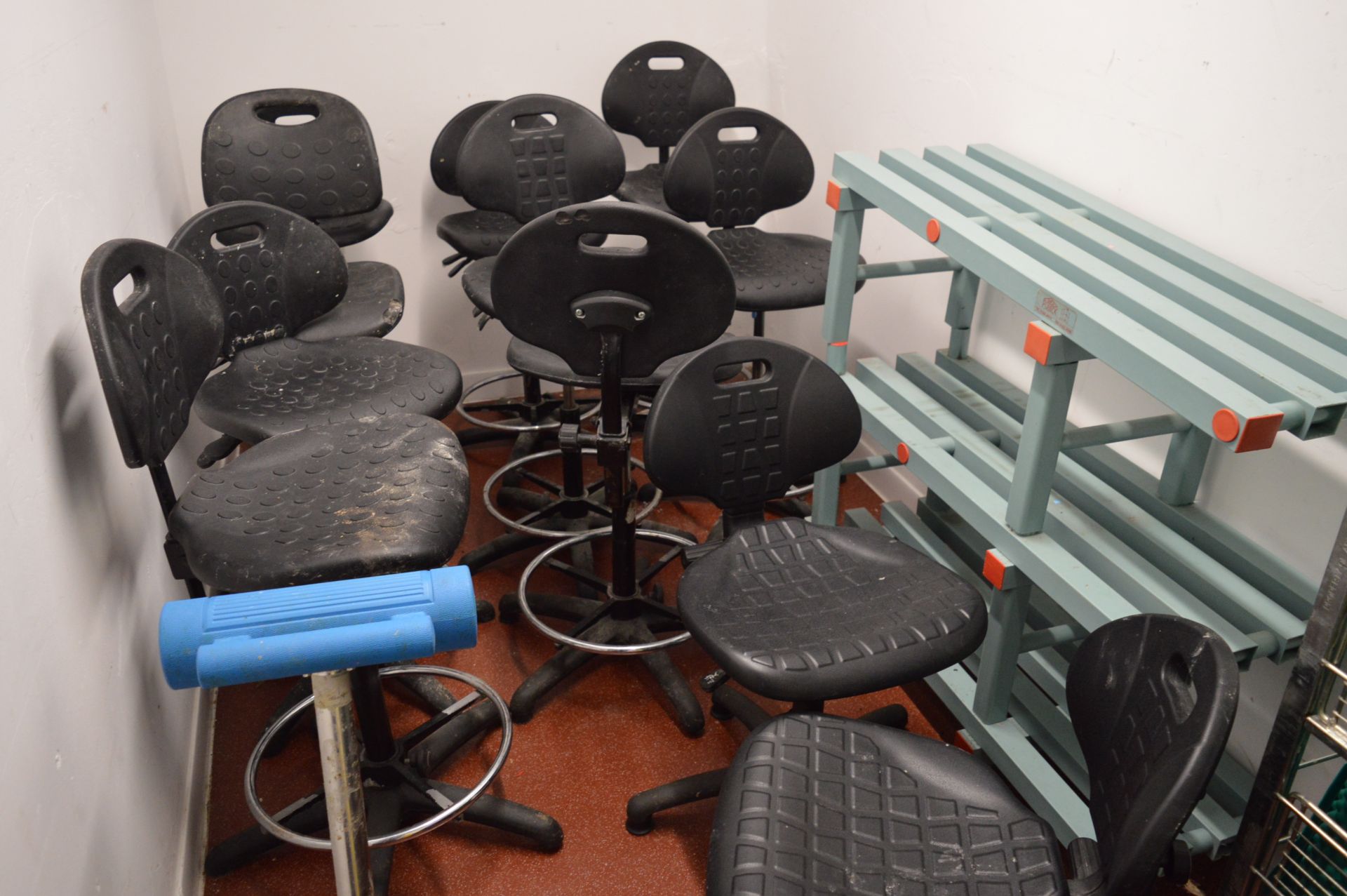 Contents of room comprising 12 - operator stools (Located at Crantock Bakery, Newquay)