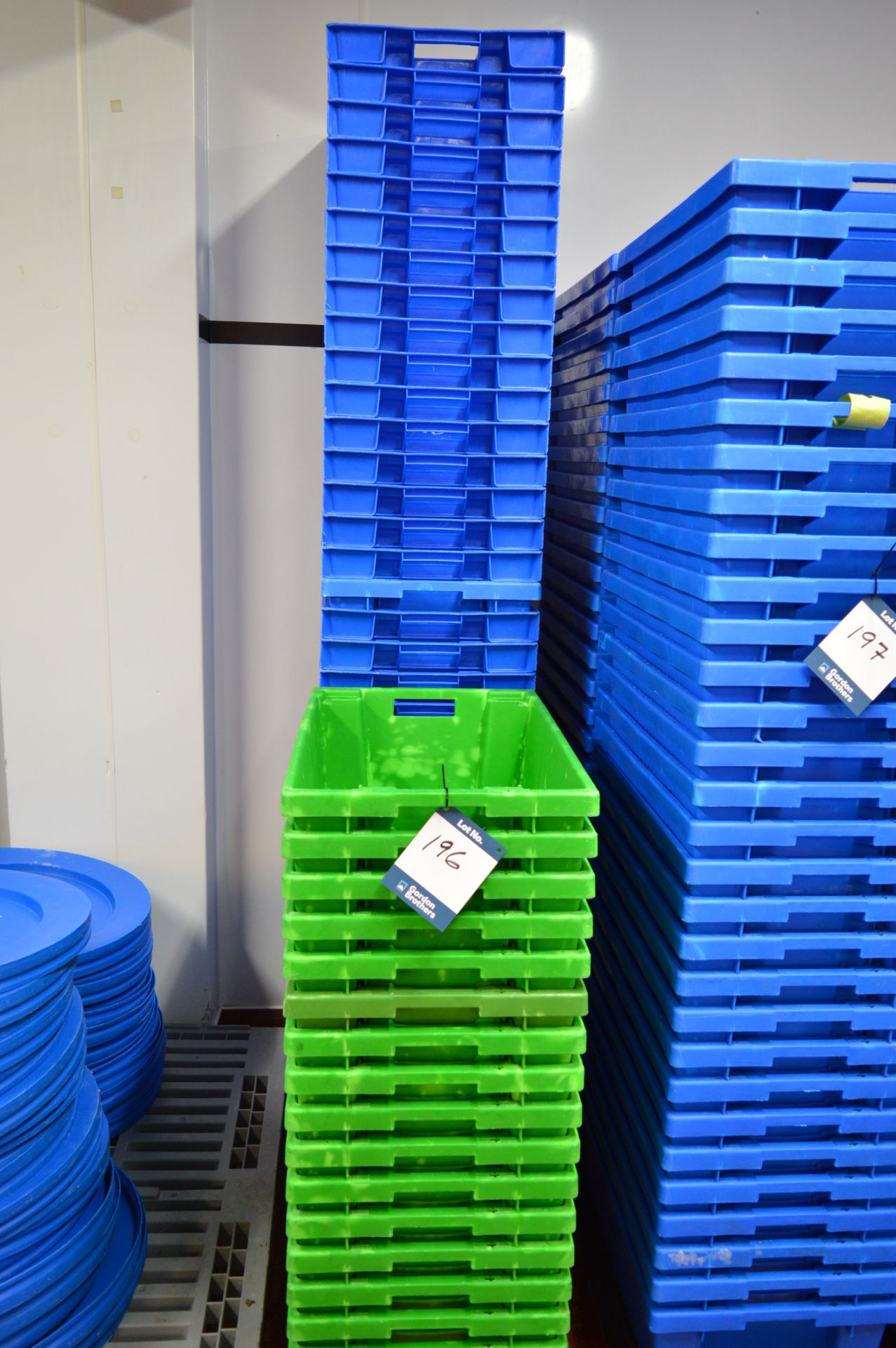 50 x green and blue storage trays/bins, as lotted (Located at Crantock Bakery, Newquay)