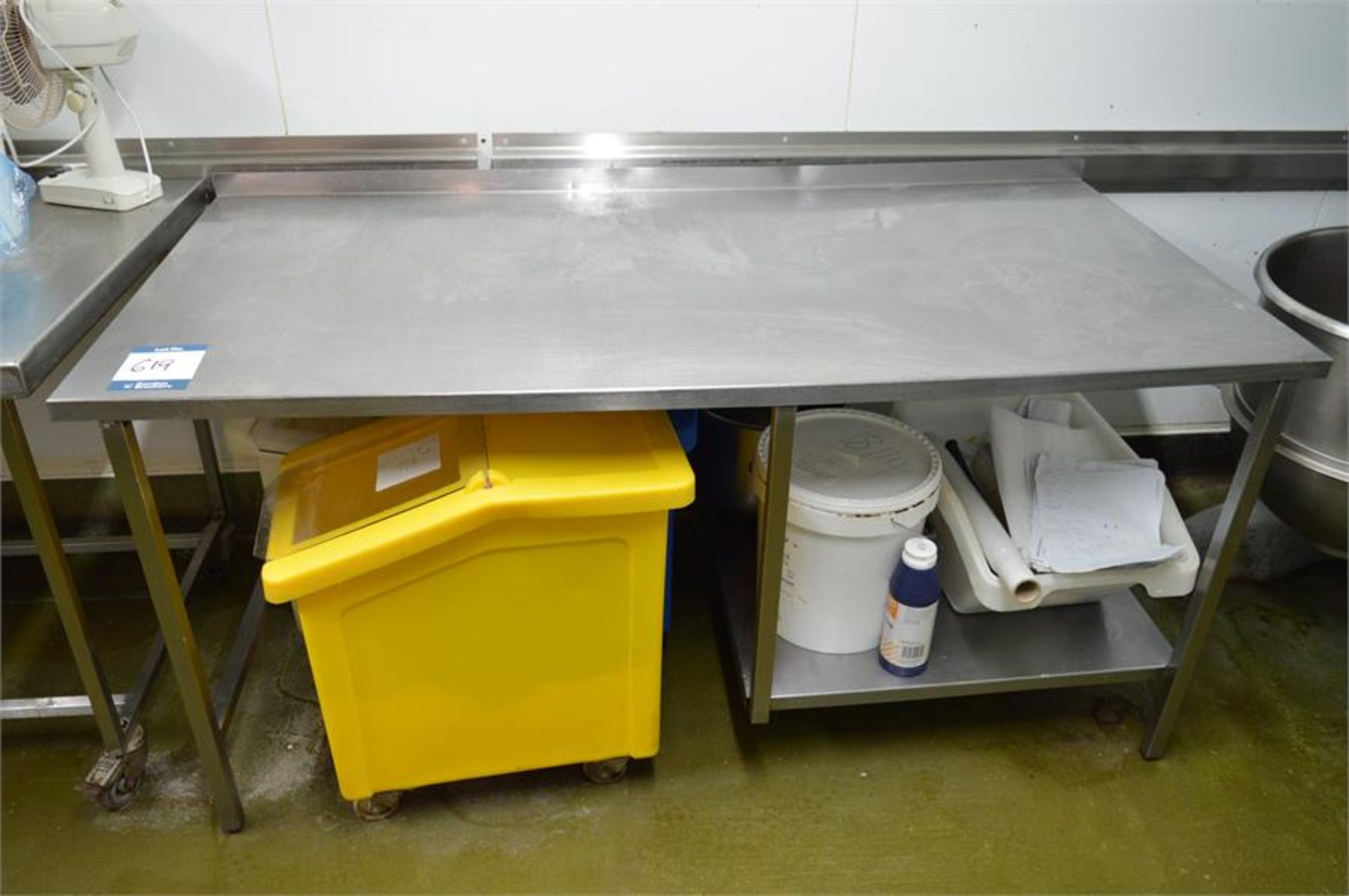 Static, stainless steel prep table with integrated shelf, 1.78m (w) x 0.84m (d) x 0.84m (h) (Located