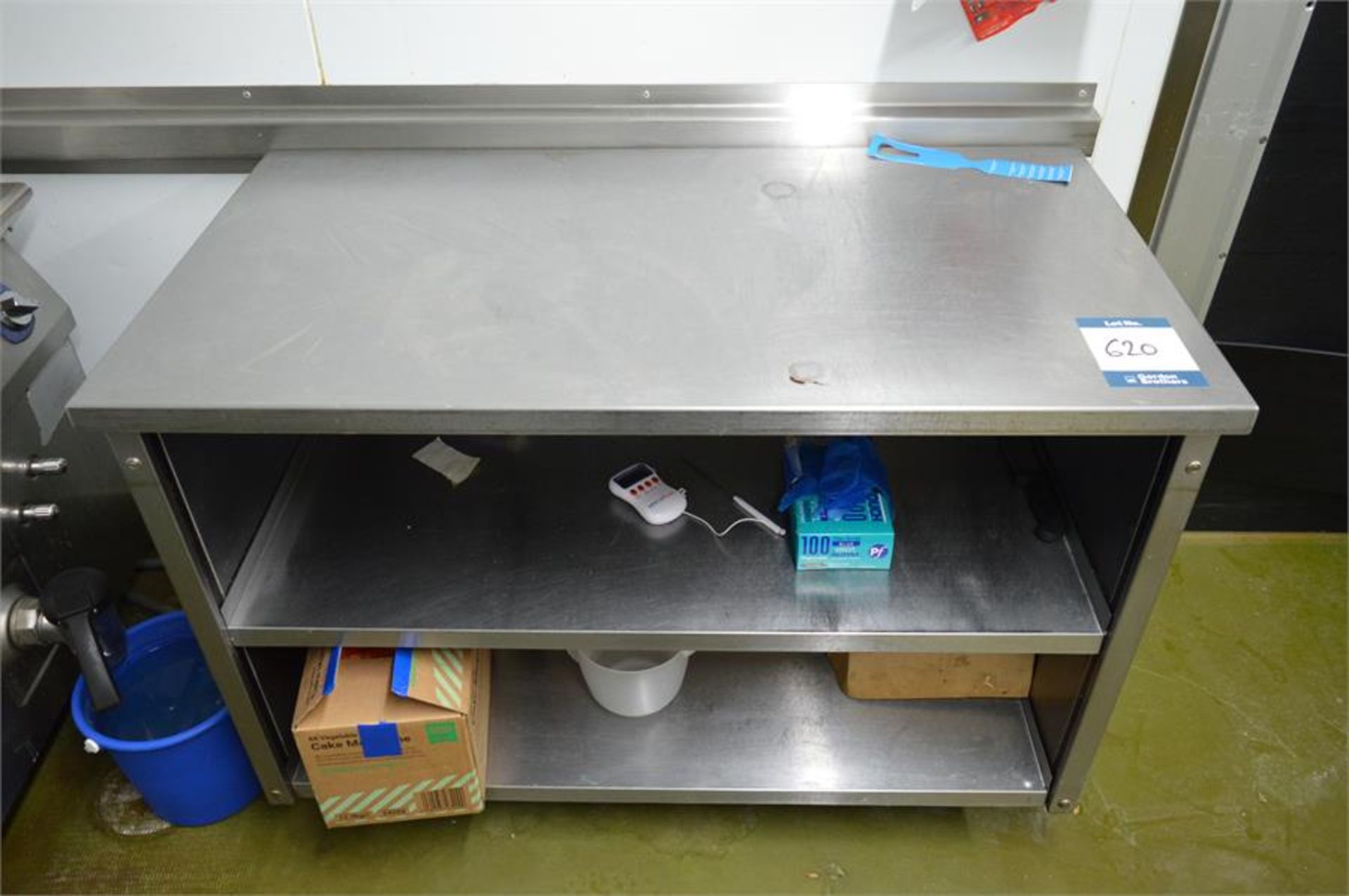 Stainless steel mobile storage trolley, 1.49m (w) x 0.65m (d) x 0.86m (h) (Located at Continental