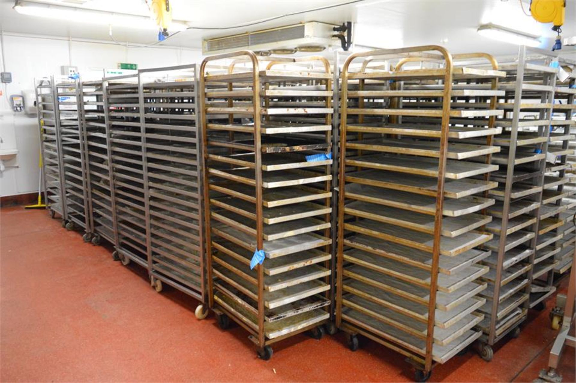 5 x mobile baking trolleys, with trays as lotted (Located at Continental Patisserie, Newport)