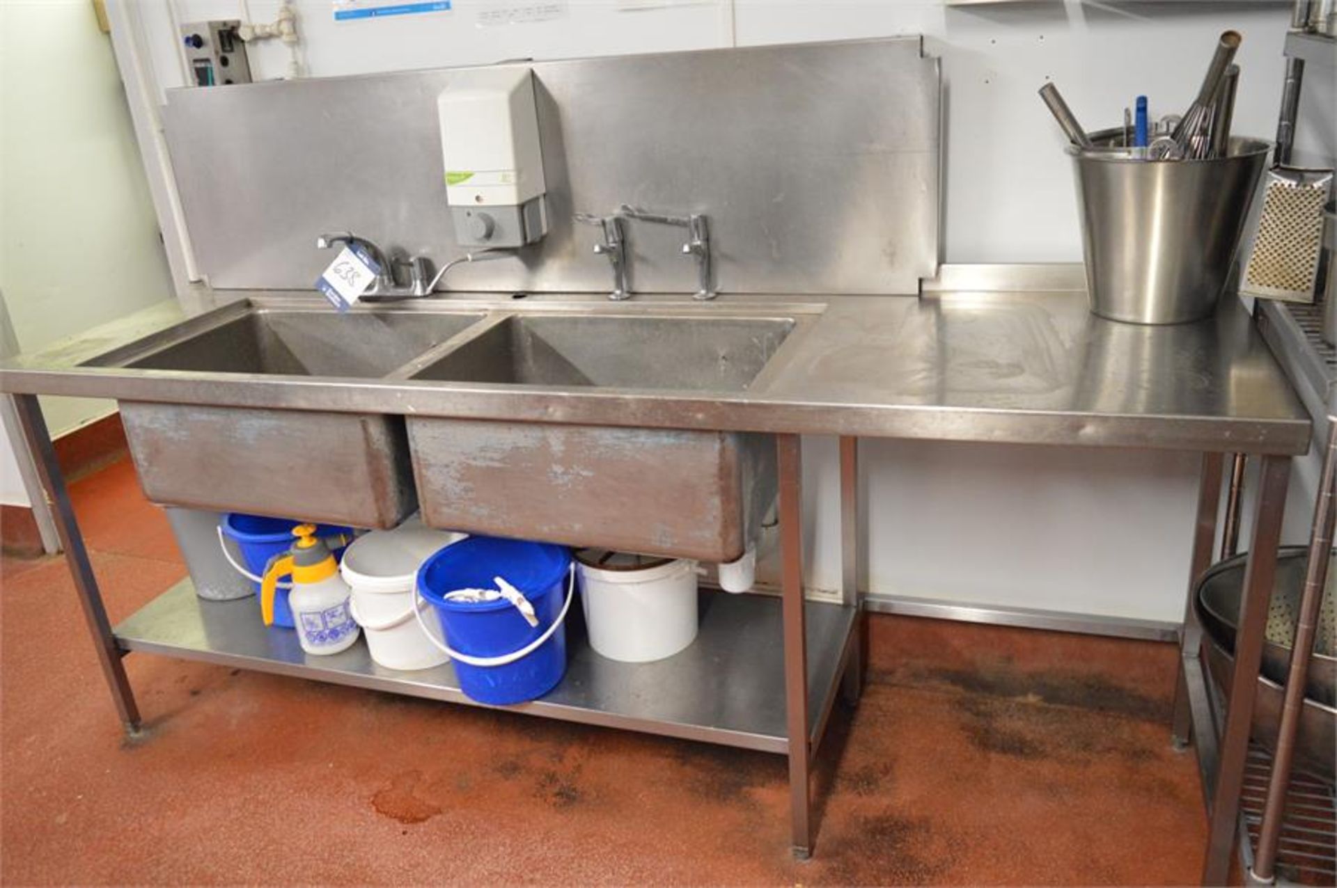 Stainless steel twin basin sink unit (Located at Continental Patisserie, Newport)