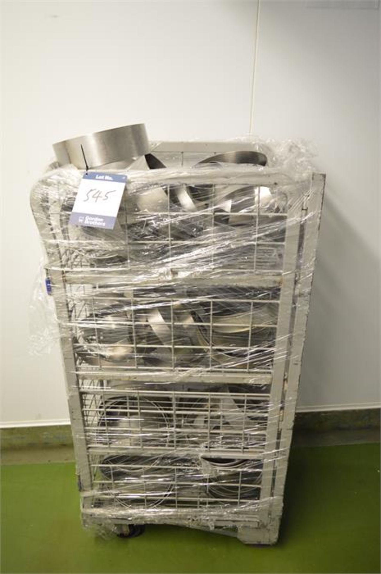 Mobile cage with stainless steel circular moulds, as lotted (Located at Continental Patisserie,