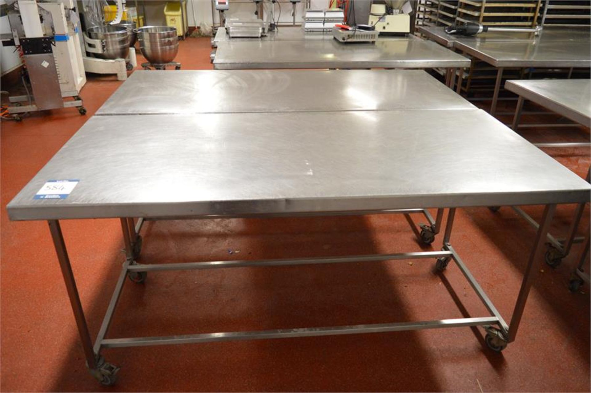 2 x stainless steel mobile prep tables, 1.87m (w) x 0.87m (d) x 0.88m (h) (Located at Continental