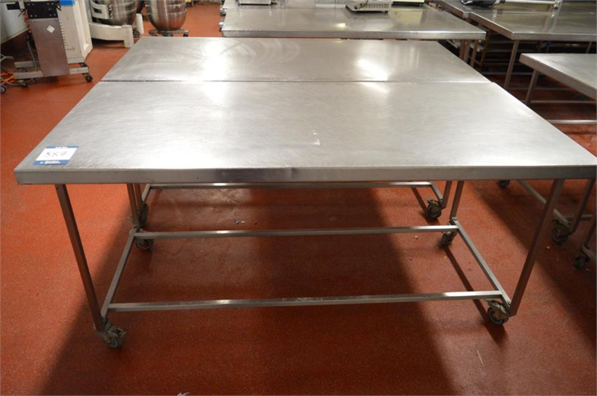 2 x stainless steel mobile prep tables, 1.87m (w) x 0.87m (d) x 0.88m (h) (Located at Continental