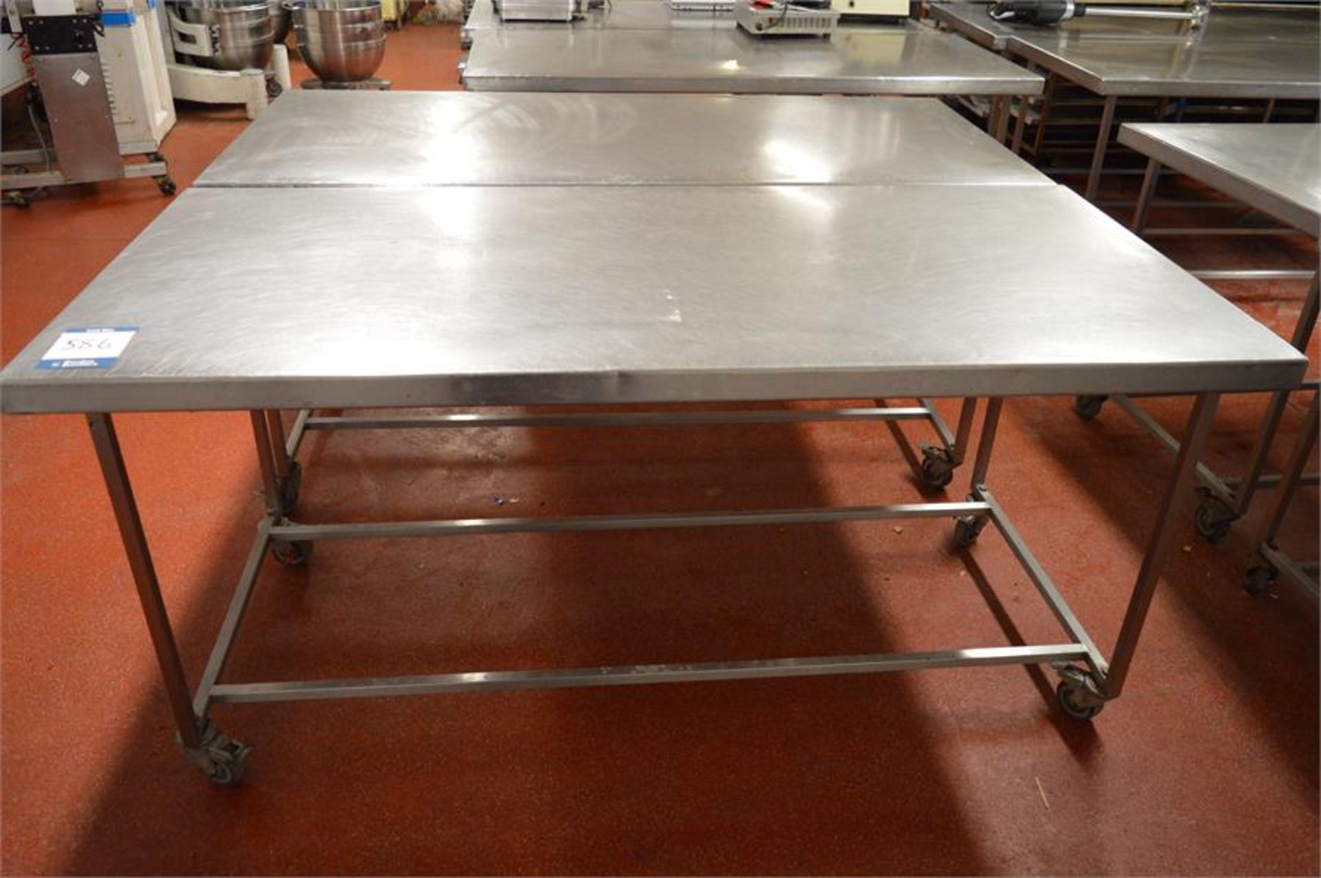 2 x stainless steel mobile prep tables, 1.87m (w) x 0.87m (d) x 0.88m (h) (Located at Continental