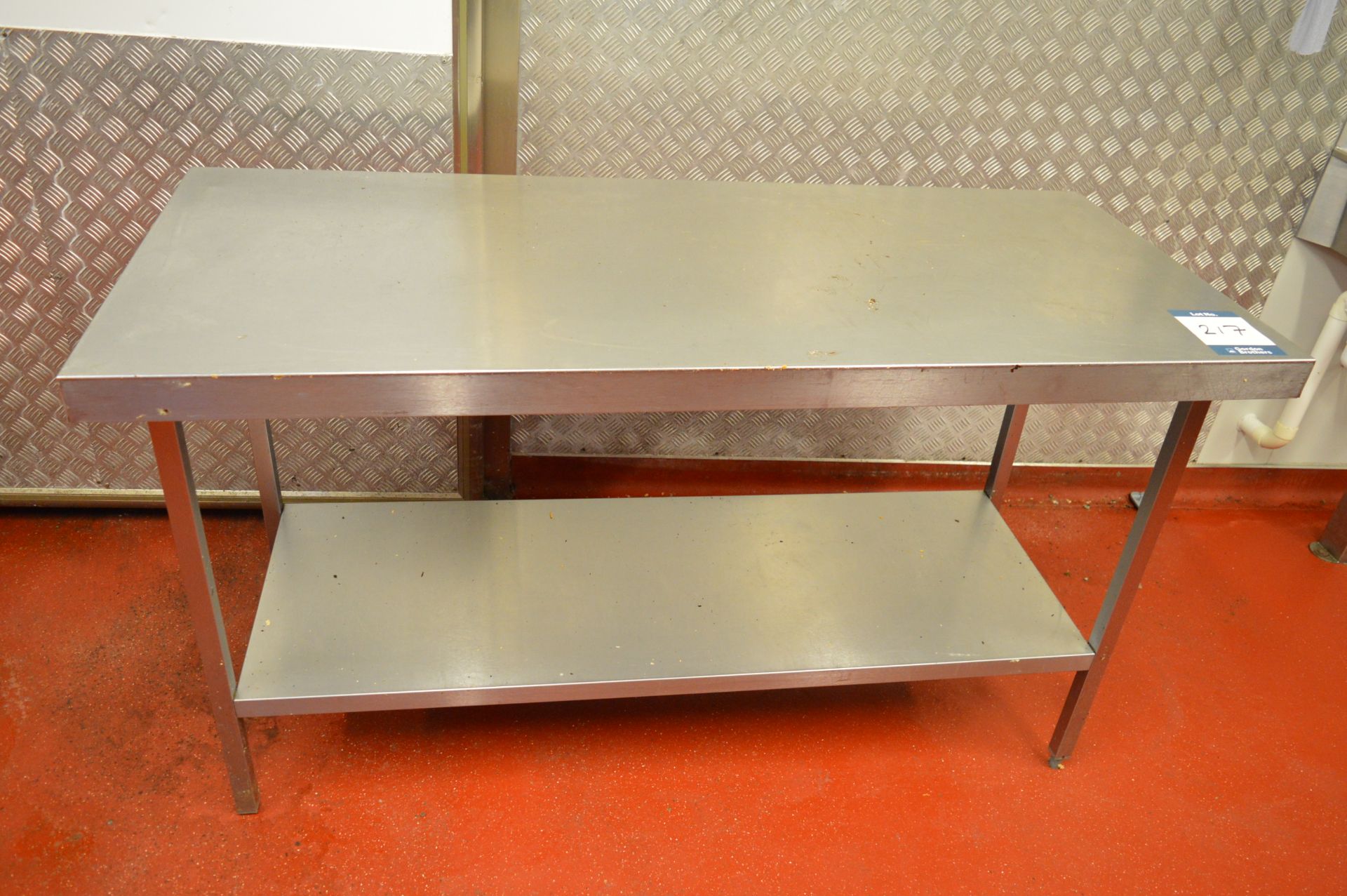 Stainless steel work bench, 1.5m (w) x 0.65m (d) x 0.87m (h) (Located at Crantock Bakery, Newquay)