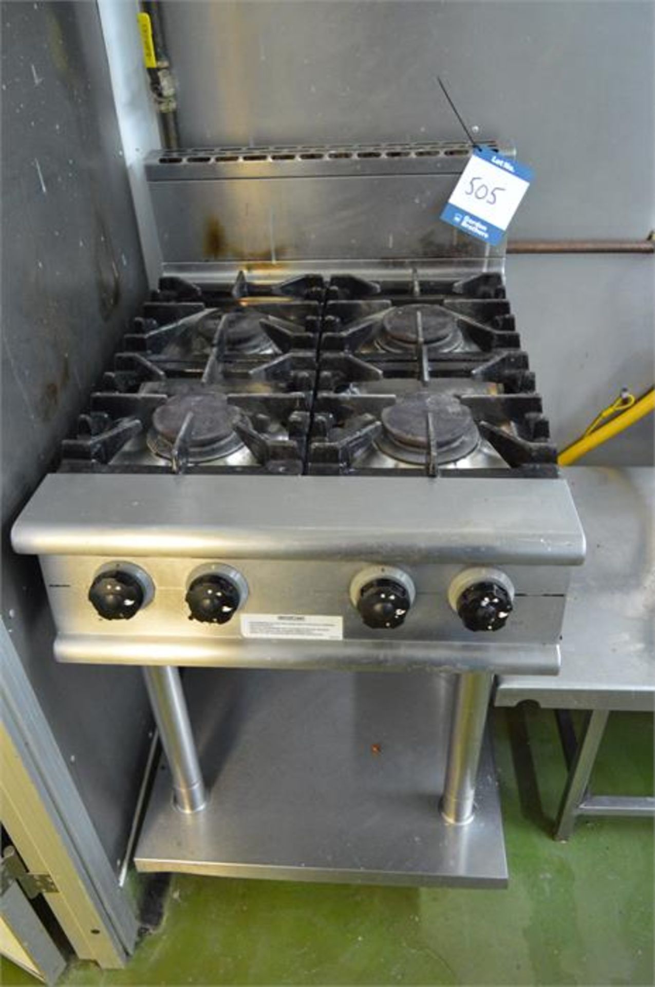 Make unknown, stainless steel, four hob gas burner (Located at Continental Patisserie, Newport)