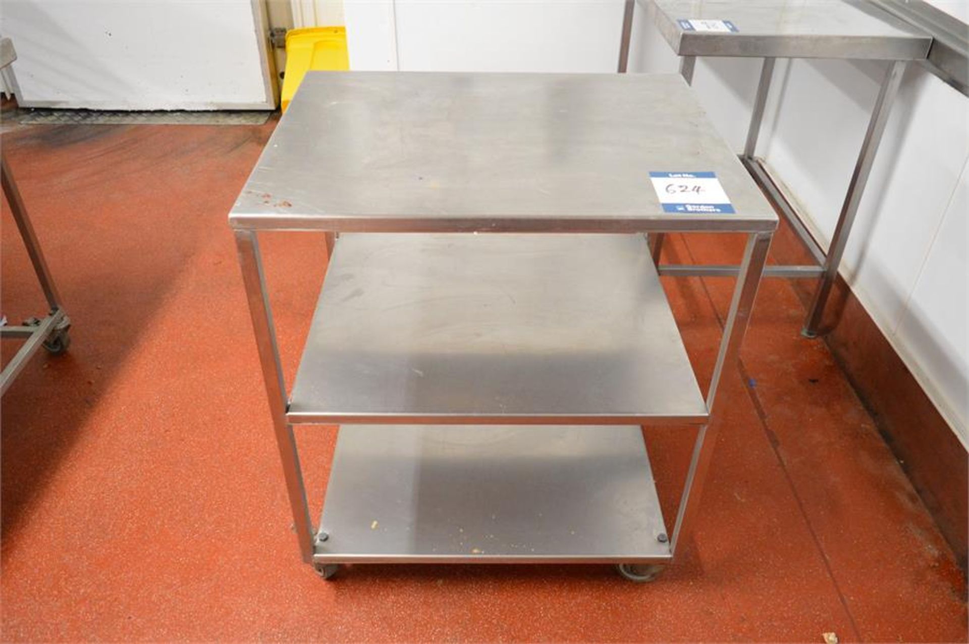 Stainless steel three tier mobile trolley, 0.76mm (w) x 0.61m (d) x 0.90m (h) (Located at