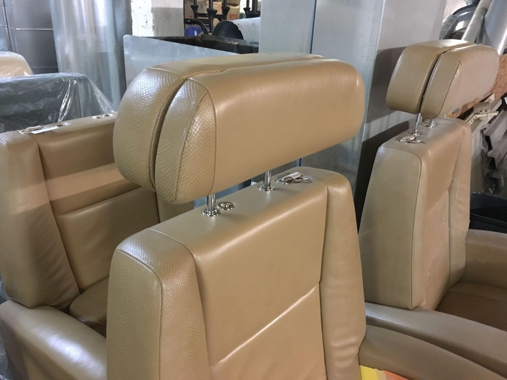 Tan Leather Airplane Bucket Seat - Image 4 of 9