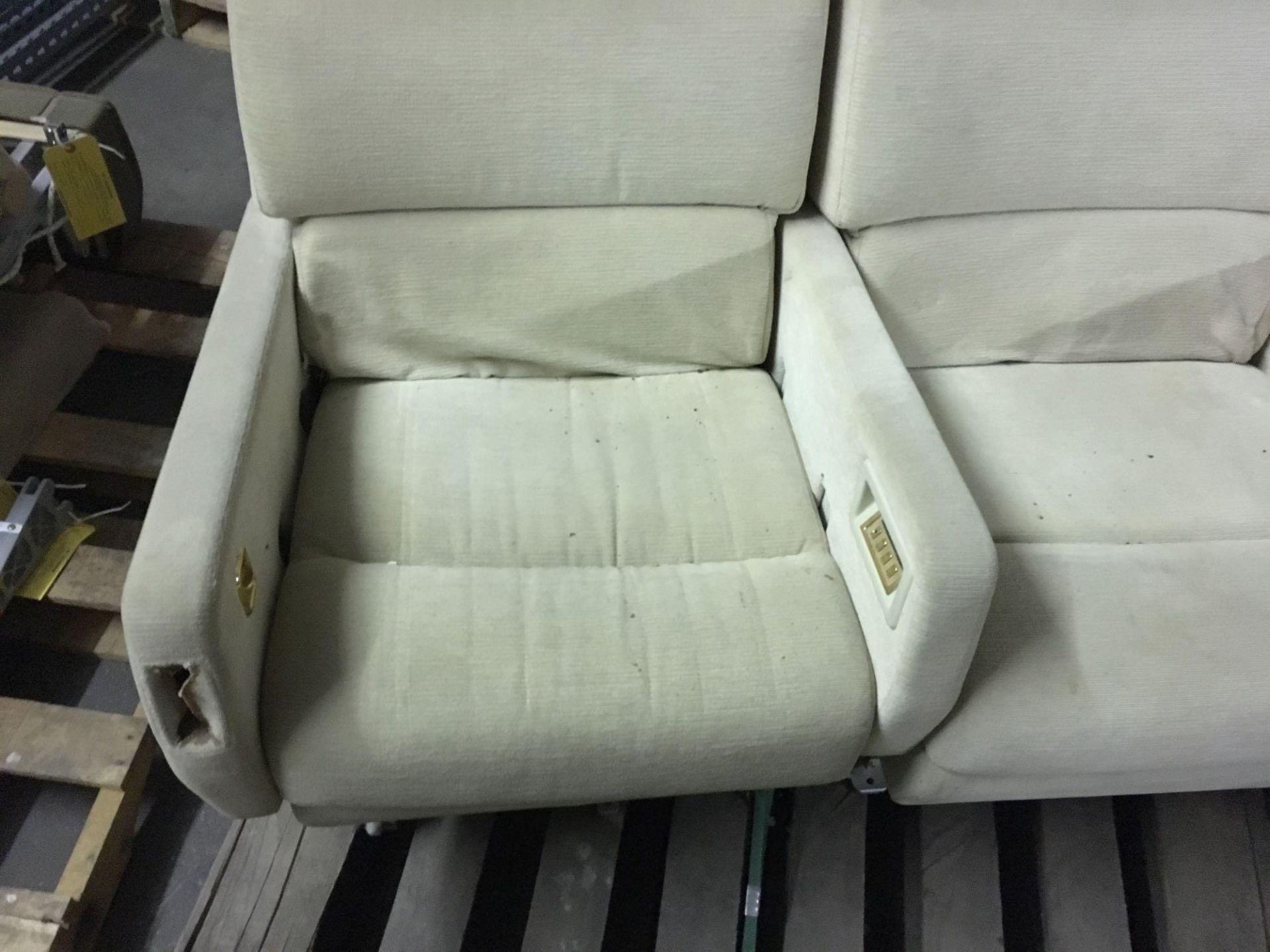 Tan Fabric Airplane Dual Bench Seat - Image 2 of 5