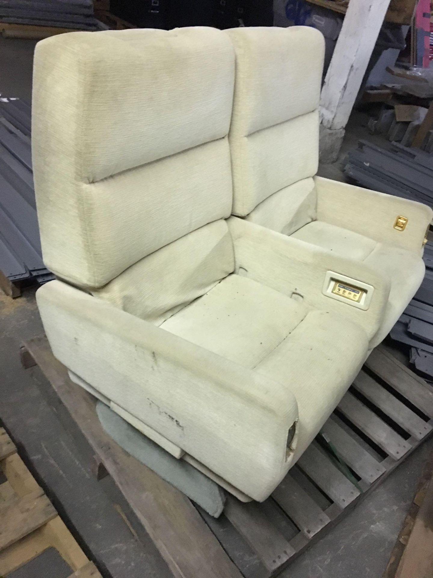 Tan Fabric Airplane Dual Bench Seat - Image 4 of 5