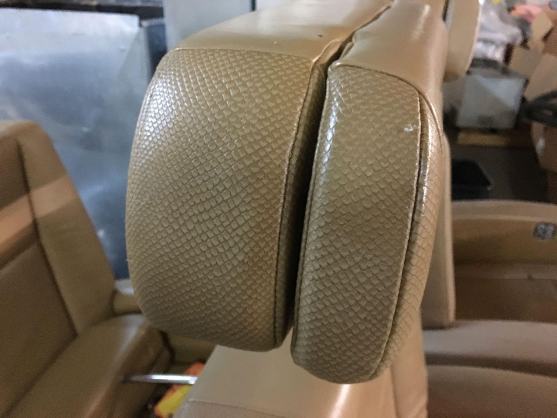 Tan Leather Airplane Bucket Seat - Image 6 of 9