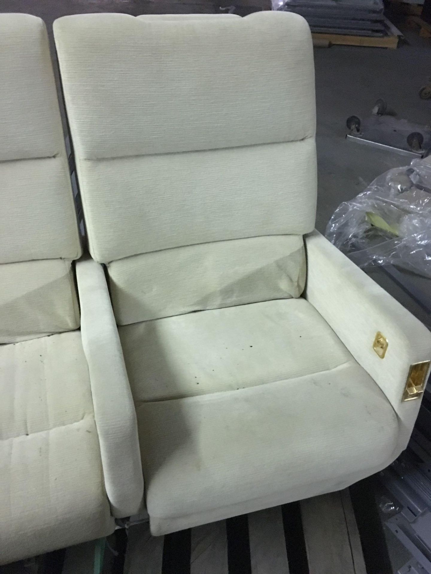 Tan Fabric Airplane Dual Bench Seat - Image 3 of 5