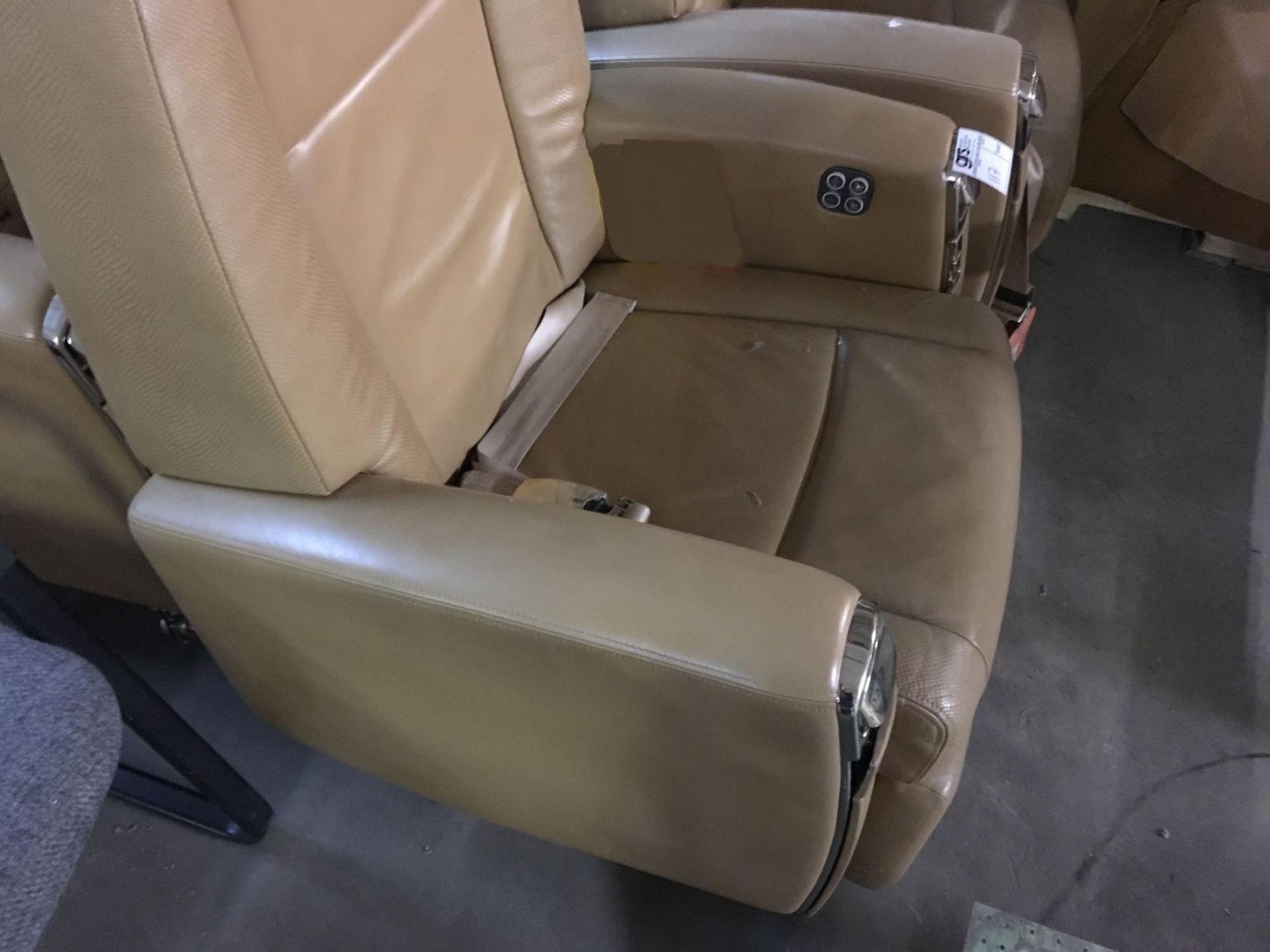 Tan Leather Airplane Bucket Seat - Image 3 of 9