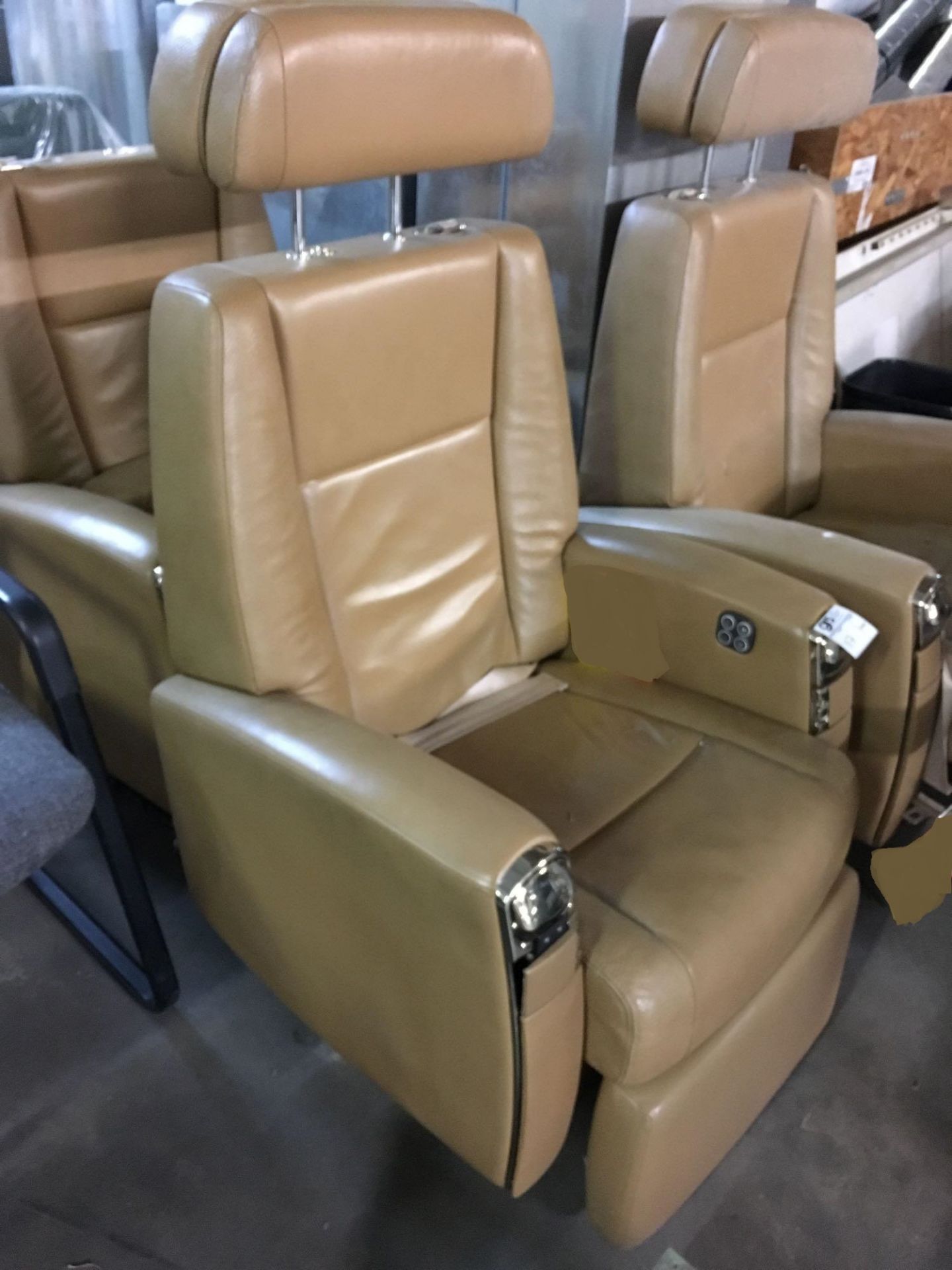 Tan Leather Airplane Bucket Seat - Image 2 of 9