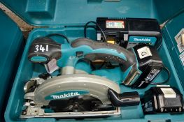 Makita 18v cordless circular saw c/w 2 batteries, charger & carry case A636331