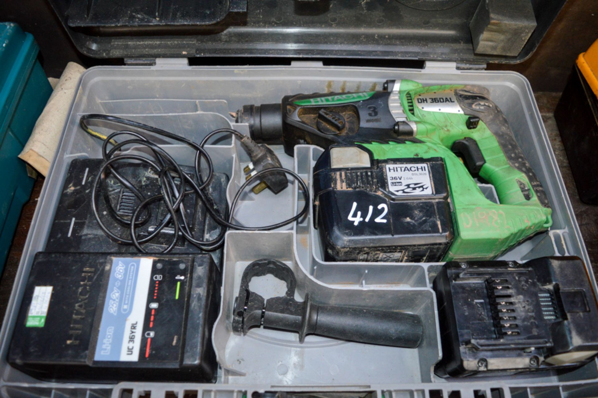 Hitachi 36v cordless SDS rotary hammer drill c/w 2 batteries, charger & carry case P1982