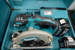 Makita 18v cordless circular saw c/w 2 batteries, charger & carry case A628152