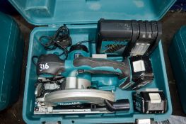 Makita 18v cordless circular saw c/w 2 batteries, charger & carry case A636299