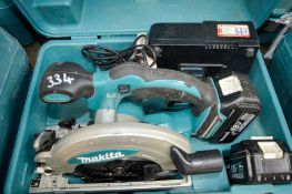 Makita 18v cordless circular saw c/w 2 batteries, charger & carry case A622208