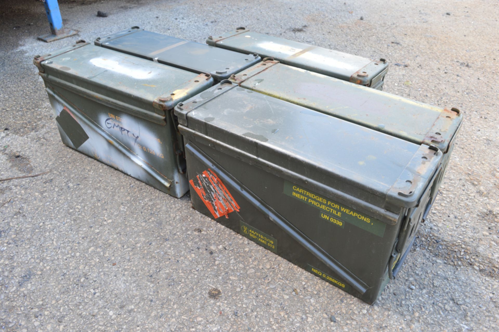 5 - Ex MOD ammunition tins  Approximately 480mm x 370mm x 240mm