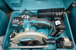 Makita 18v cordless circular saw c/w 2 batteries, charger & carry case A626635