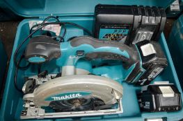 Makita 18v cordless circular saw c/w 2 batteries, charger & carry case A636319