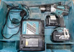 Makita 18v cordless power drill c/w 2 batteries, charger & carry case A615376