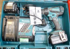 Makita 18v cordless power drill c/w 2 batteries, charger & carry case A659758