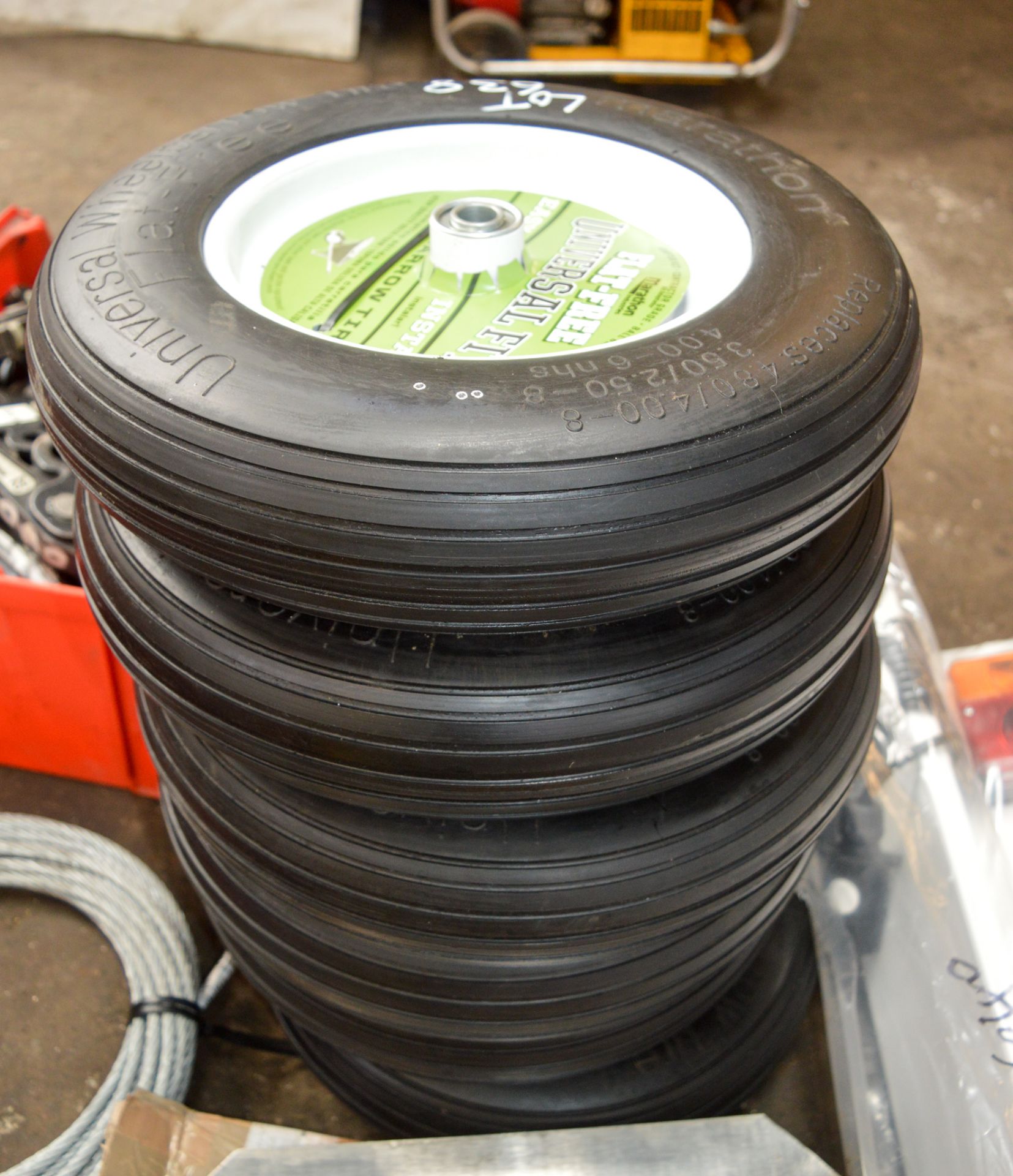 6 - Flat free wheel barrow wheels  ** No VAT on hammer price but VAT will be charged on the Buyers