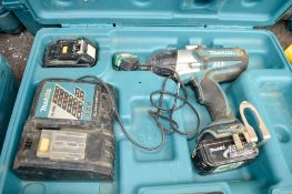 Makita 18v cordless 1/2 inch drive impact gun c/w 2 batteries, charger & carry case A662937