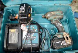 Makita 18v cordless screwgun c/w 2 batteries, charger & carry case A677645