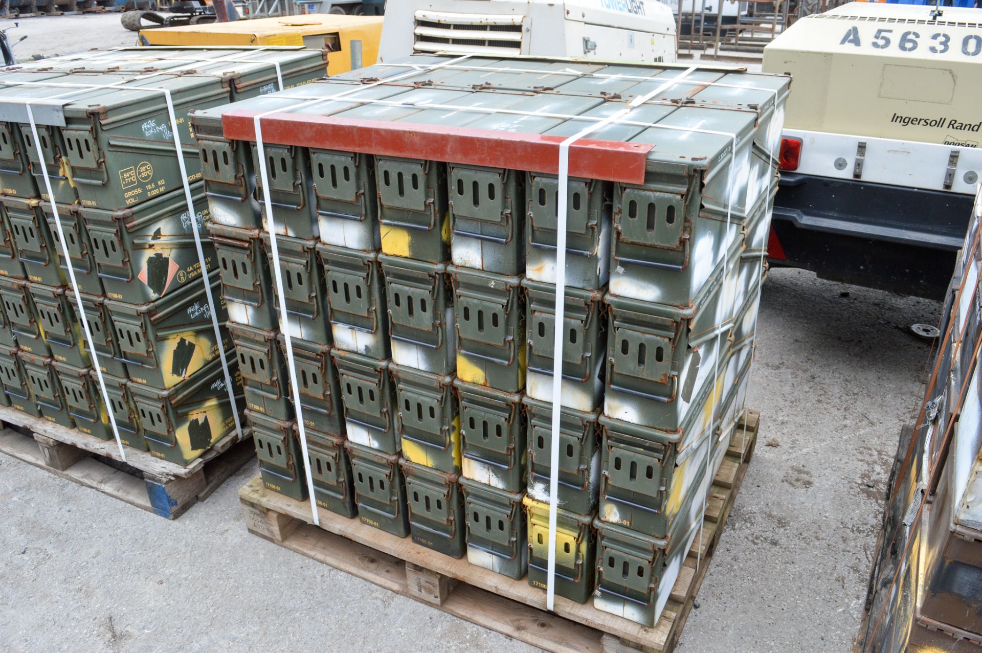 Pallet of 56 ammunition boxes (Ex MOD)
